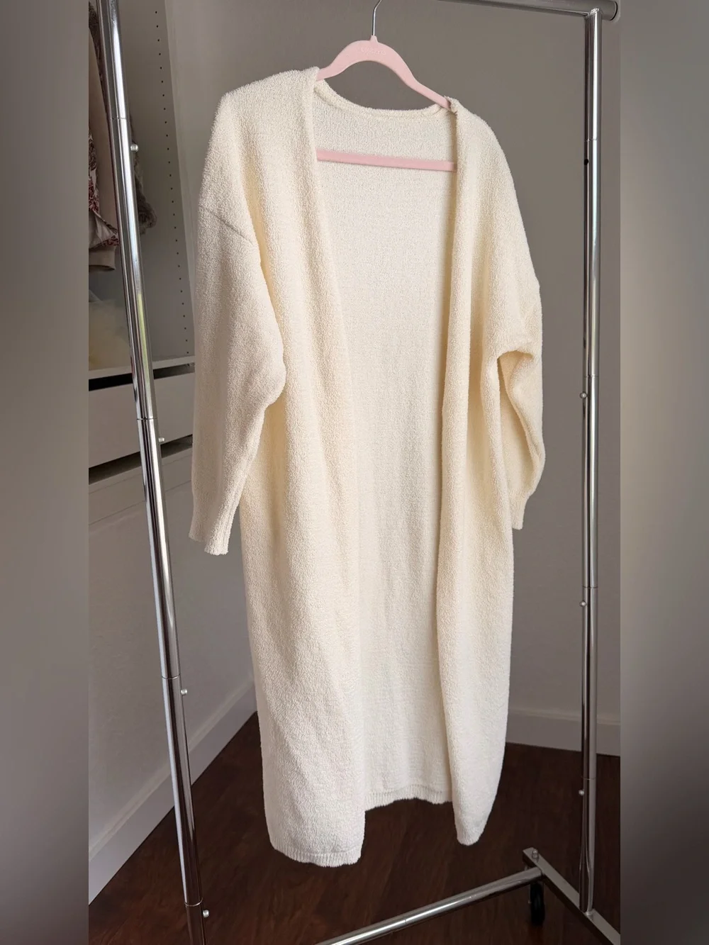 Cozy Open-Front Bouclé Long Cardigan Sweater - Cream